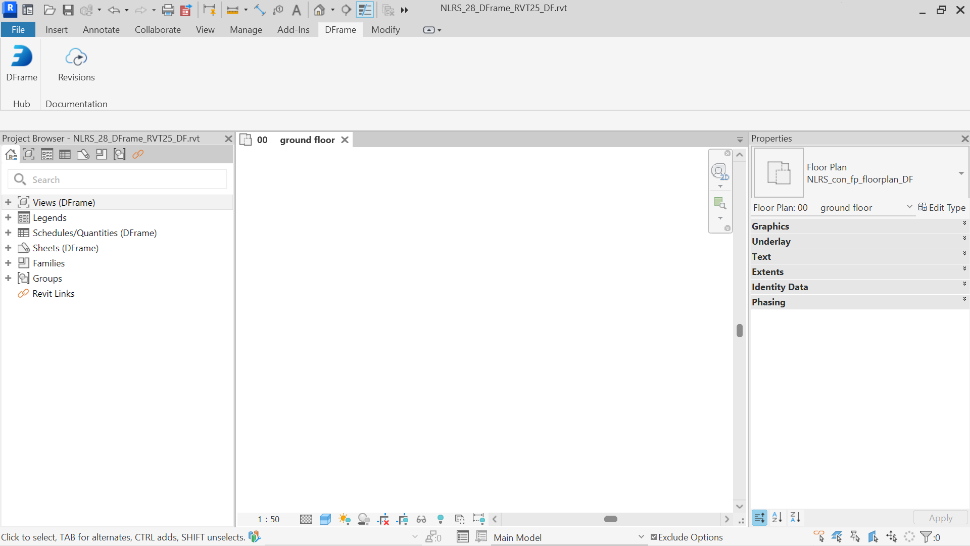 DFrame ribbon in Revit with the Revisions command.